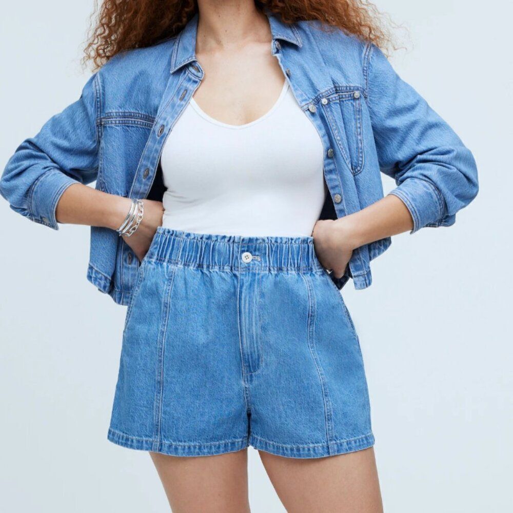 Madewell NO724 Denim Pull-On Paperbag Shorts in Bunten Wash size 26
